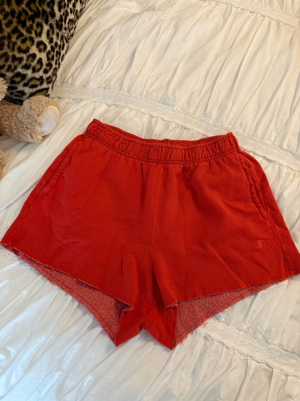 Champion Red Terry Elastic Waist Athletic Shorts